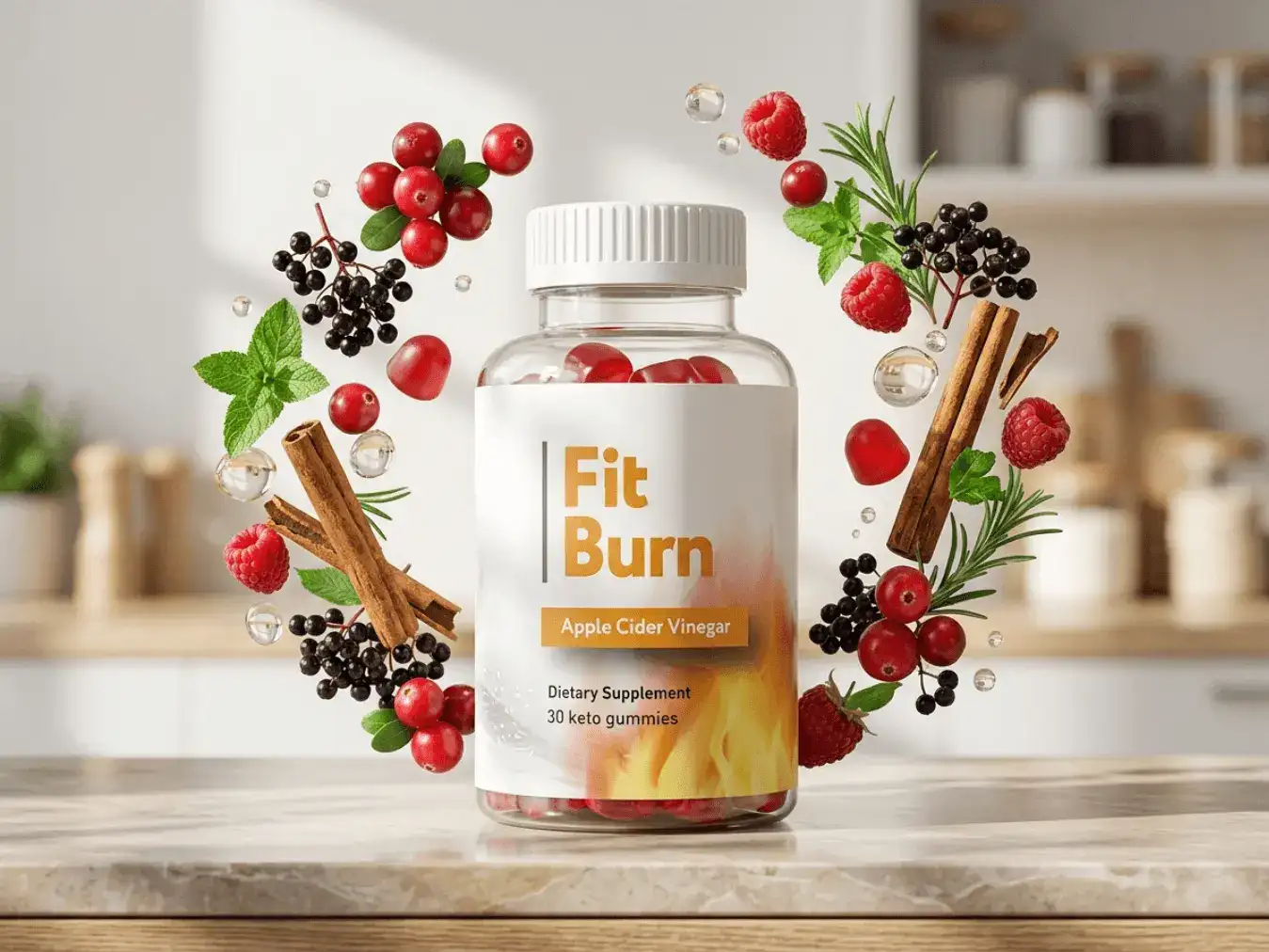 Fit Burn ACV keto gummy supplement bottle showing natural plant-based ingredients